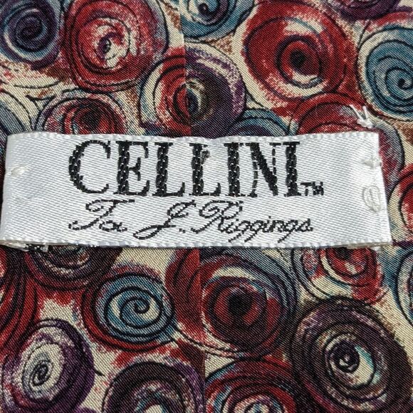 Men's Vintage 1980's 100% Silk Tie - Abstract Circle Motif - Brand Cellini - Picture 6 of 12